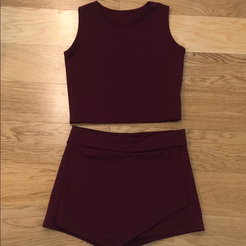 Burgundy top and skirt set